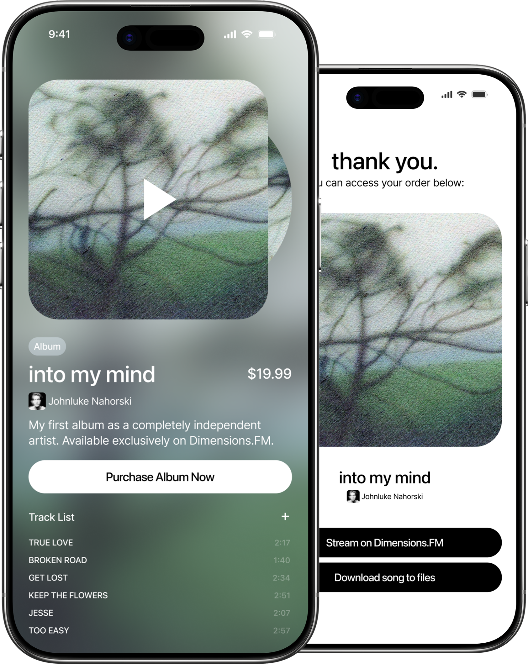 Direct-to-fan music sales experience on Dimensions